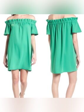 Pleione Off-the-Shoulder Green Shift Dress